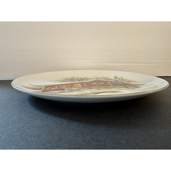 Norcrest Plate VNTG Hand Painted Plate Covered Bridge Winter Scene 8.25"/ P-737 - Picture 4 of 9